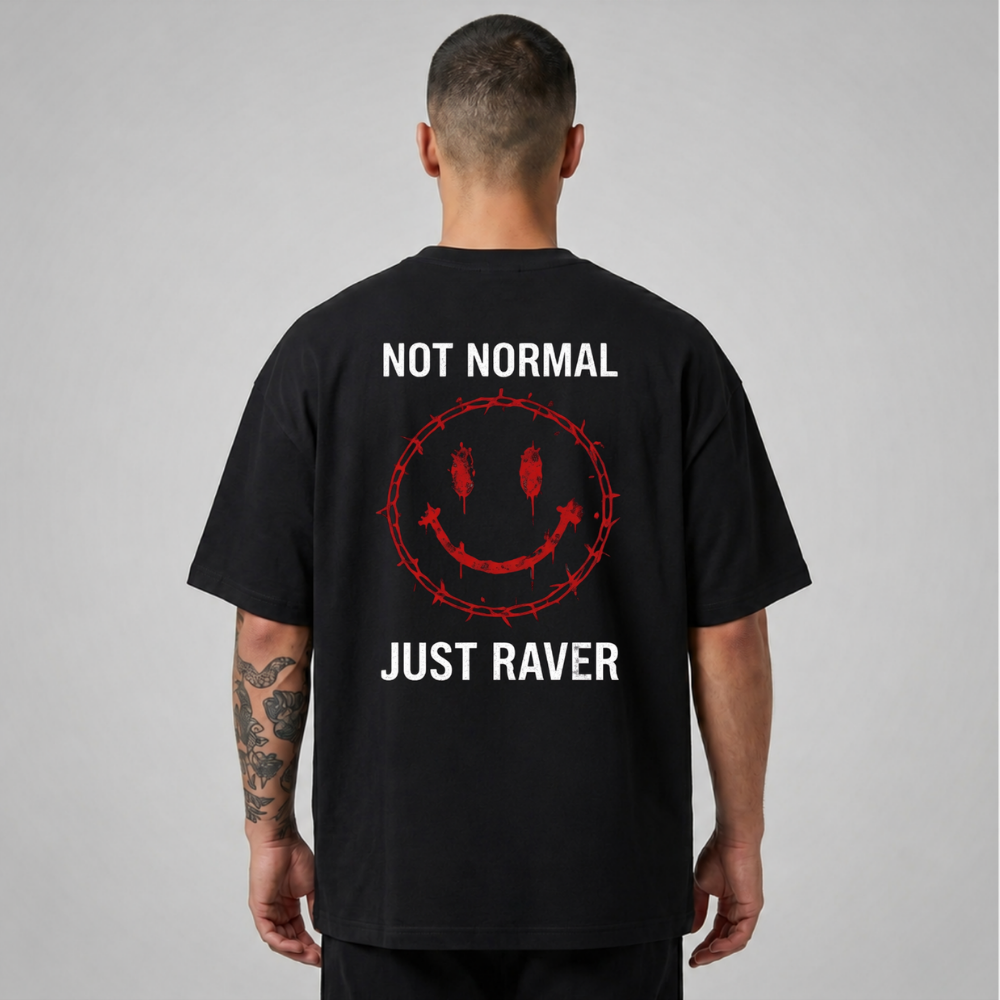 Oversize Premium T-Shirt Not Normal Just Raver - Siyah
